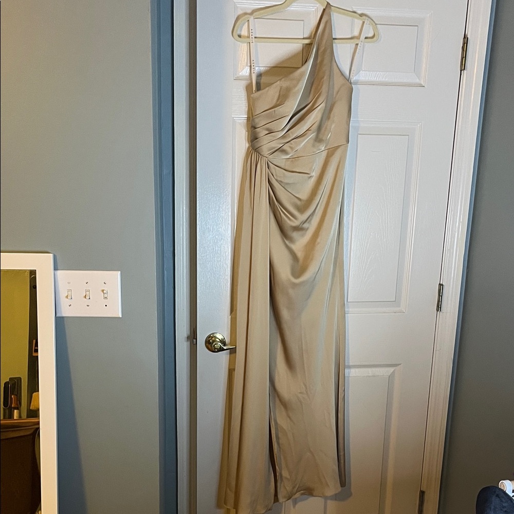 Azazie One-Shoulder Cream Dress